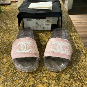 Chanel terry cloth pool slides